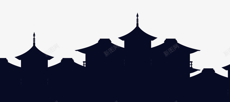 古风城楼剪影png免抠素材_新图网 https://ixintu.com 中国风纹理 古风 古风剪影 古风城楼 手绘 蓝色