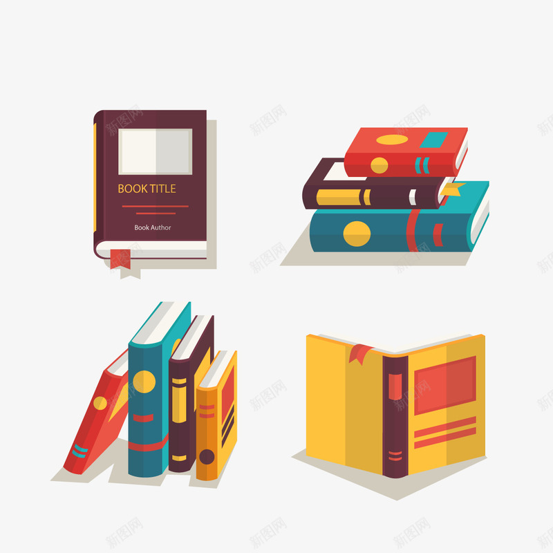 一堆书矢量图ai免抠素材_新图网 https://ixintu.com 书本 书籍 学习 工具书 矢量图