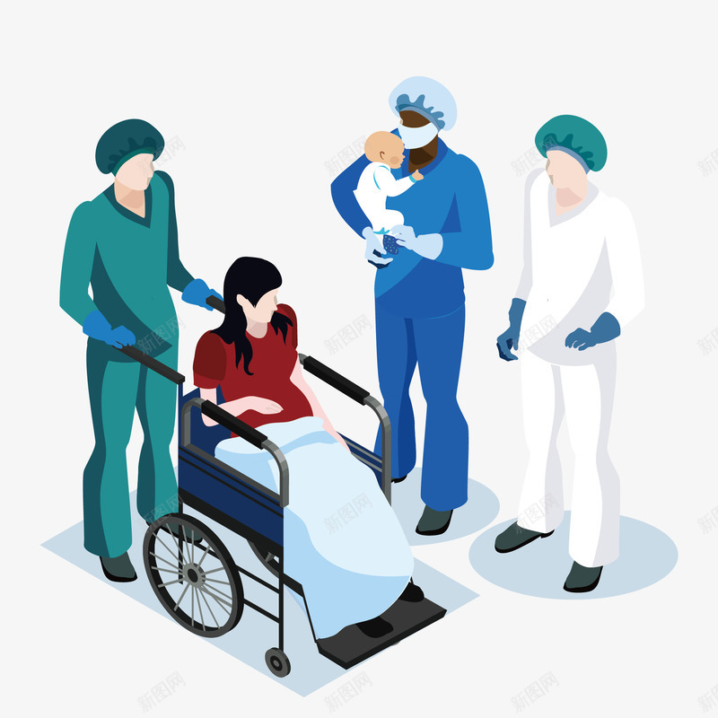 坐在轮椅上的产妇png免抠素材_新图网 https://ixintu.com 产妇 医生 婴儿 轮椅