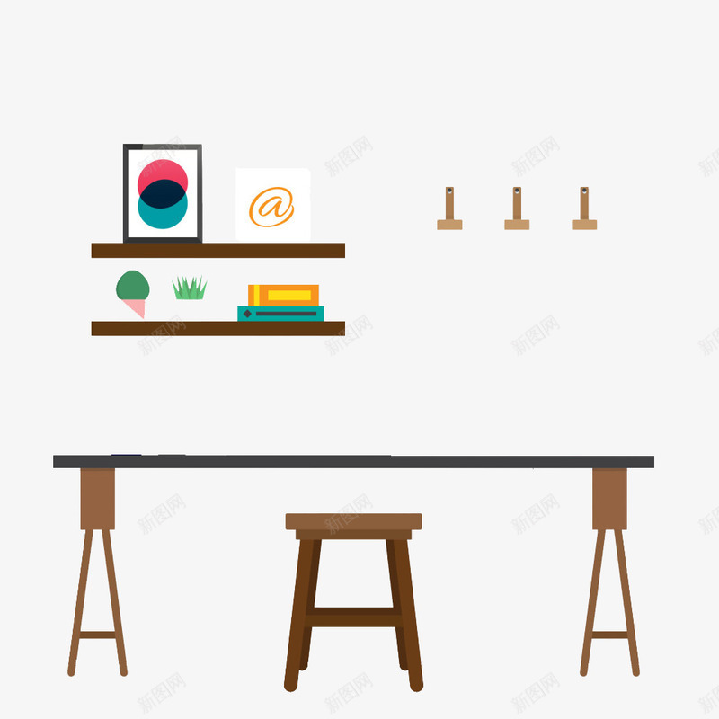 书桌装饰图案psd免抠素材_新图网 https://ixintu.com 书桌免费PNG下载 办公 咖色 扁平书桌图案透明PNG 扁平书桌图案透明PNG素材 盆栽 相框