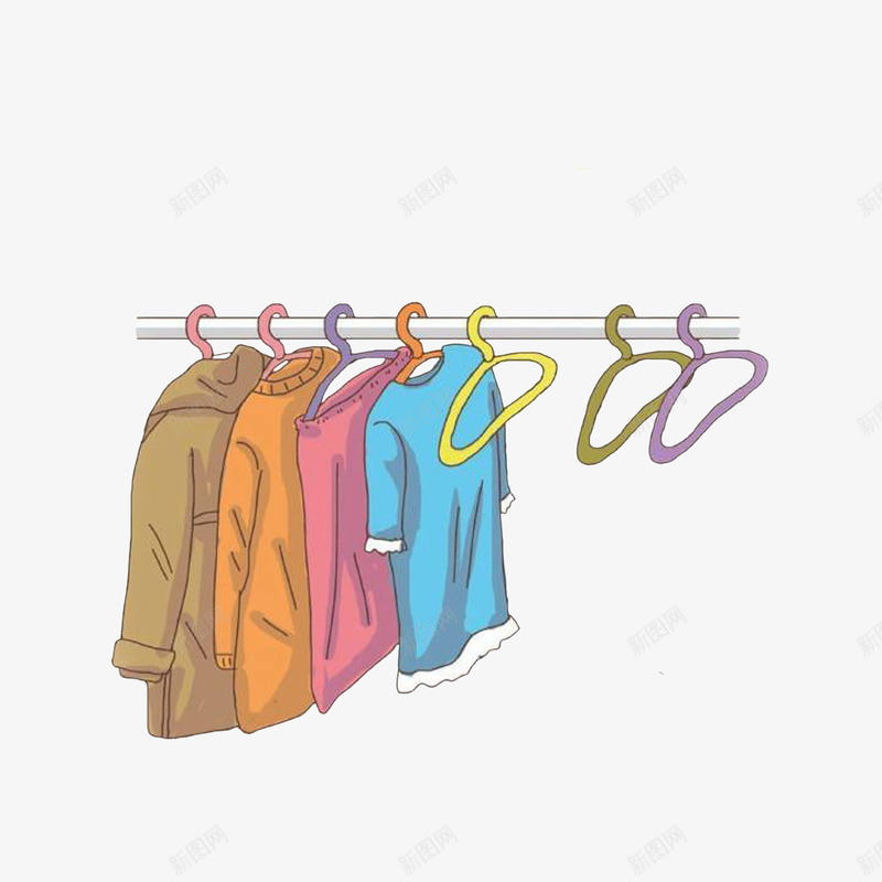 卡通整齐挂着的衣服png免抠素材_新图网 https://ixintu.com 卡通衣橱 按季节分类挂衣服 整洁悬挂 空的衣架