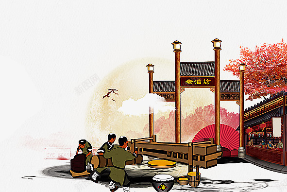 古代油坊集市png免抠素材_新图网 https://ixintu.com 卖油翁 古代商铺街景 古代集市 手绘 油 老油坊 集市