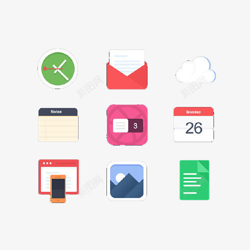 九个简单的小图标png_新图网 https://ixintu.com Icon UI 扁平化 手机