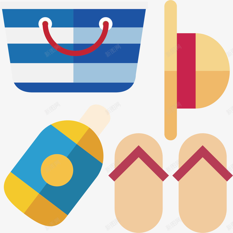 帽子包包防晒油人字拖卡通手绘图标元素png_新图网 https://ixintu.com 人字拖 卡通手绘 图标元素 子包包 帽 防晒油