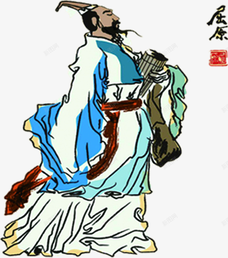 端午节笔墨花屈原png免抠素材_新图网 https://ixintu.com 屈原 端午节 笔墨