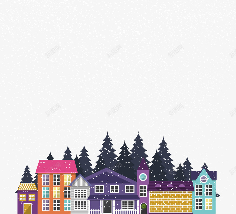 丰富多彩的房子矢量图ai免抠素材_新图网 https://ixintu.com 下雪 五颜六色 房子 雪 雪屋顶 矢量图