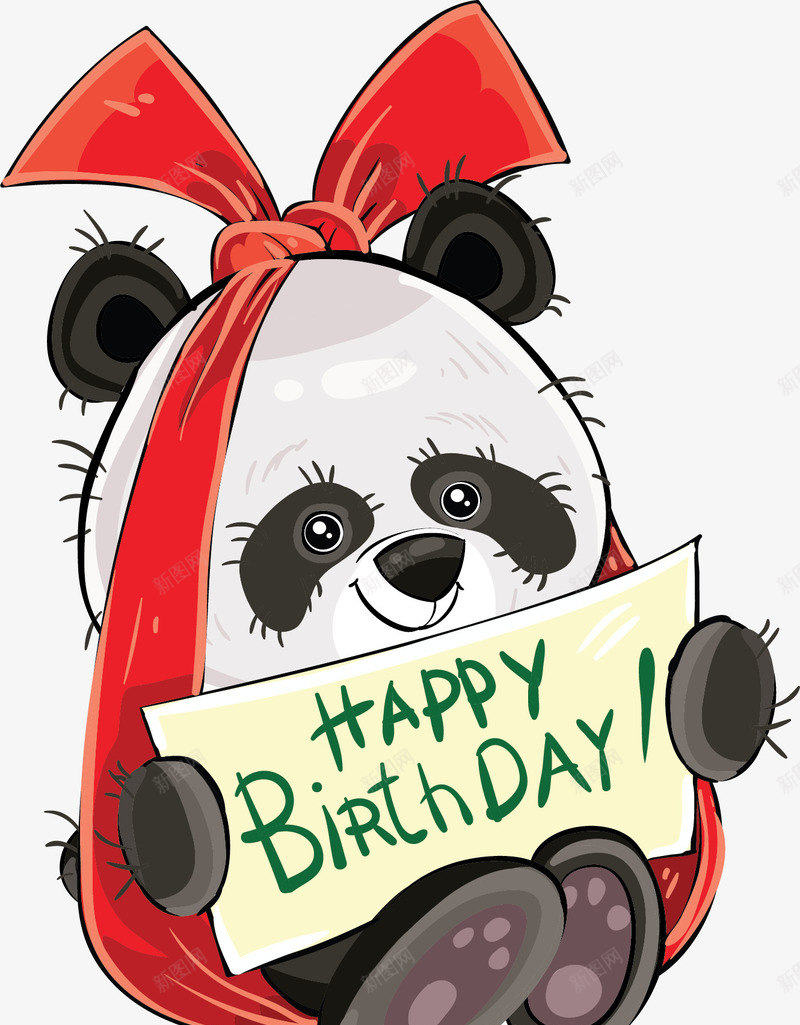 红色蝴蝶结生日熊猫矢量图ai免抠素材_新图网 https://ixintu.com 熊猫 生日快乐 生日熊猫 矢量png 红色丝带 蝴蝶结 矢量图