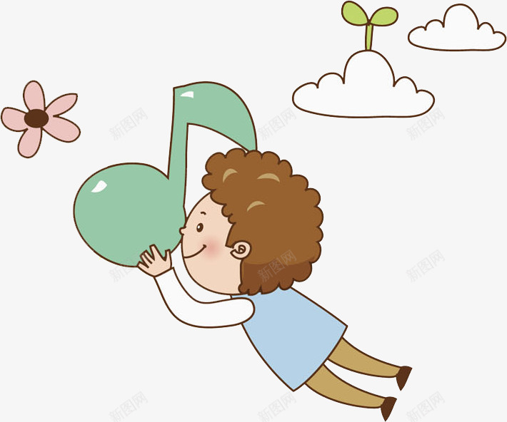 被音符带飞的小男孩png免抠素材_新图网 https://ixintu.com 可爱 小花 开心 彩色 微笑 手绘 男孩 英语