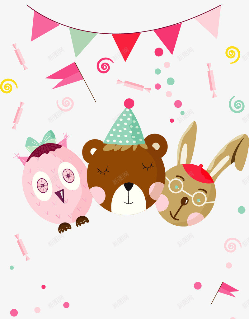 卡通动物新生儿派对矢量图ai免抠素材_新图网 https://ixintu.com 动物派对 卡通动物 小动物 新生儿 新生儿派对 矢量png 矢量图