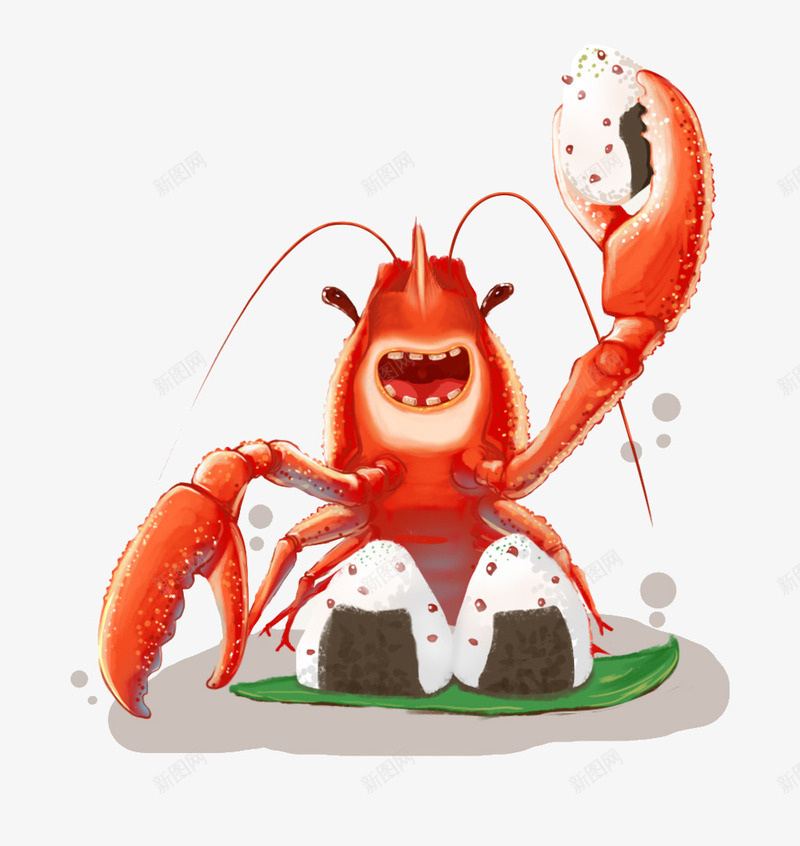 龙虾png免抠素材_新图网 https://ixintu.com 吃货 红色 荷叶 饭团 龙虾