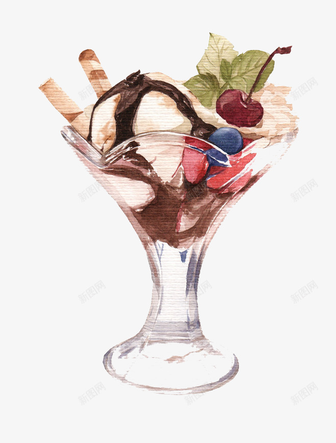 巧克力酱冰淇淋png免抠素材_新图网 https://ixintu.com 冰淇淋 卡通 夏天 手绘 雪糕 饮品