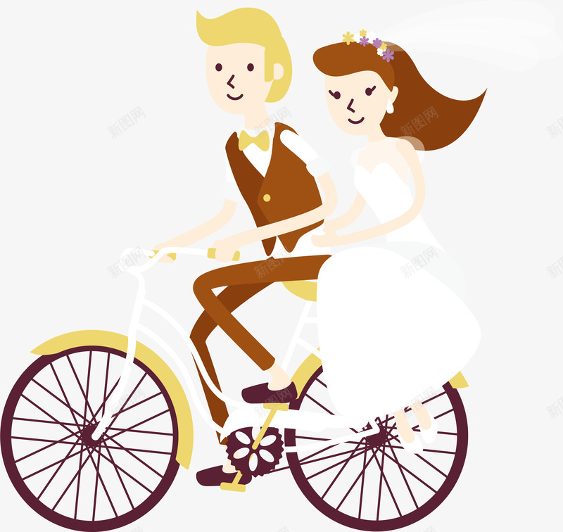 骑着单车结婚png免抠素材_新图网 https://ixintu.com 单车 单车婚礼 浪漫婚礼 矢量png 结婚 结婚小人