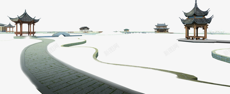 雪中的亭子png免抠素材_新图网 https://ixintu.com 中国风 亭子 雪 青砖路