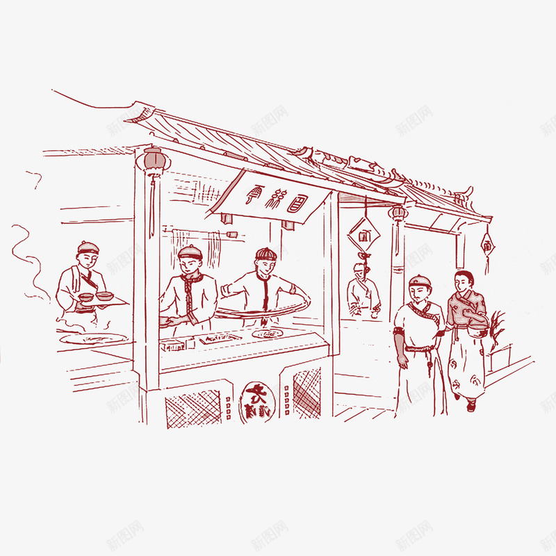 古代面馆日常场景png免抠素材_新图网 https://ixintu.com 中国风 人来人往 古风 生活 红色 面馆