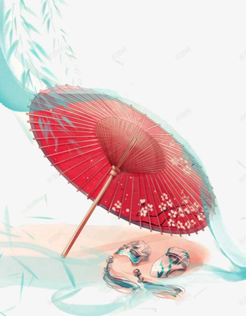 水彩手绘中式伞png免抠素材_新图网 https://ixintu.com 中国风 中式伞 古风 古风手绘伞 油纸伞 油纸伞贴图 红色油纸伞