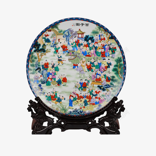 粉彩百子图挂盘装饰坐盘png免抠素材_新图网 https://ixintu.com 挂盘 百子图 粉彩 装饰坐盘