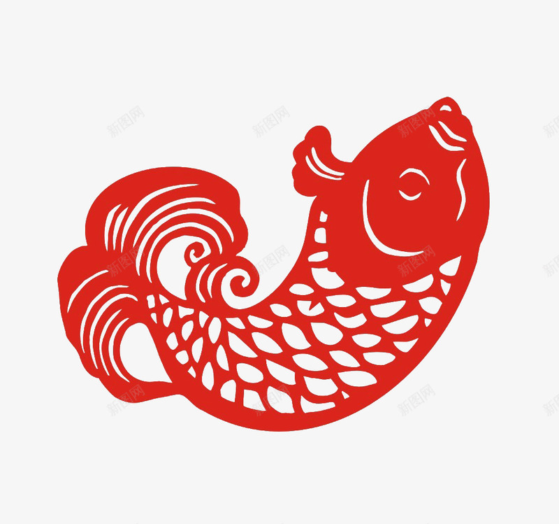 鱼剪纸png免抠素材_新图网 https://ixintu.com 中国风 传统文化 剪纸 民间艺术 红色 鱼