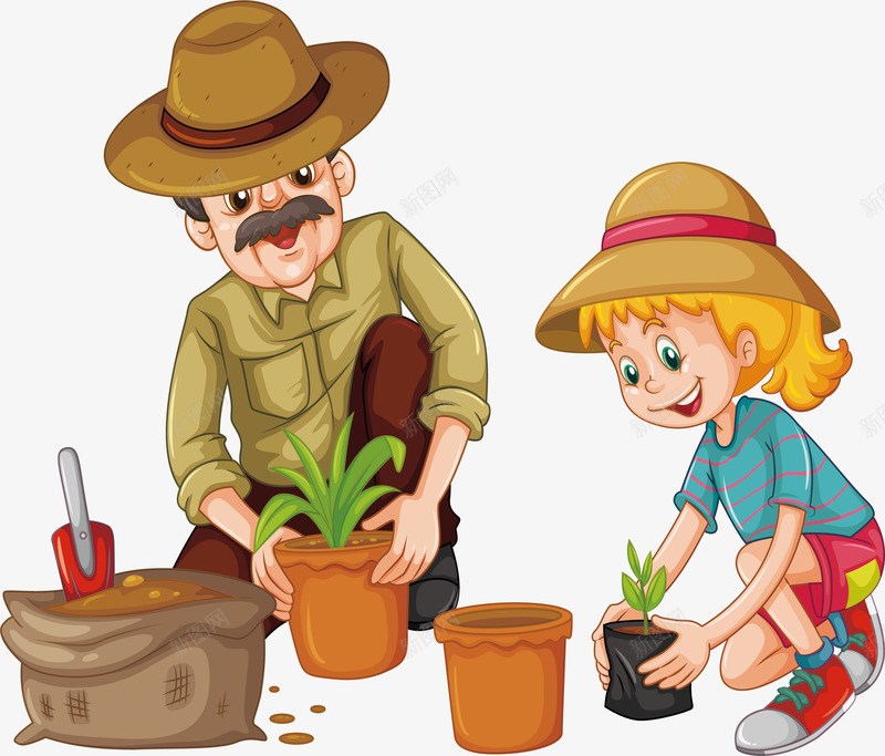 父女俩种植盆栽png免抠素材_新图网 https://ixintu.com 动手栽种 父女俩 种植物 自制盆栽