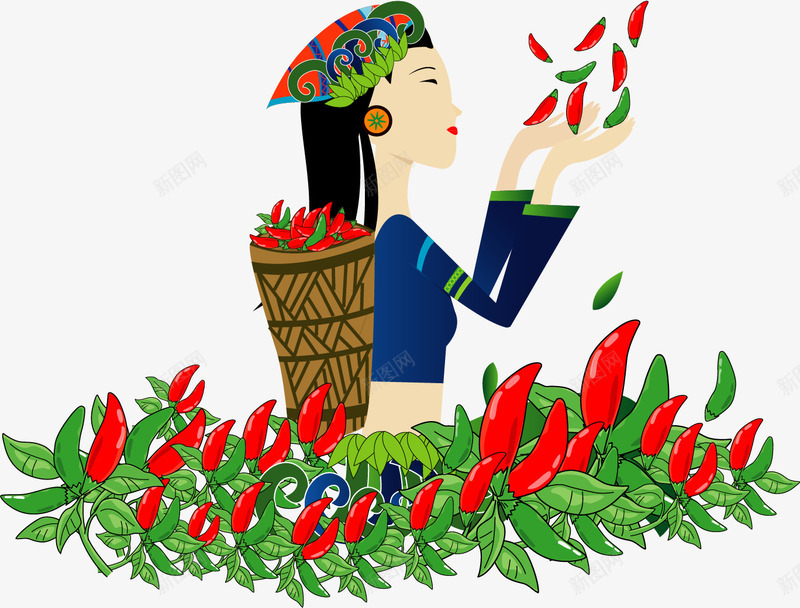 手绘采椒女png免抠素材_新图网 https://ixintu.com 手绘 辣椒