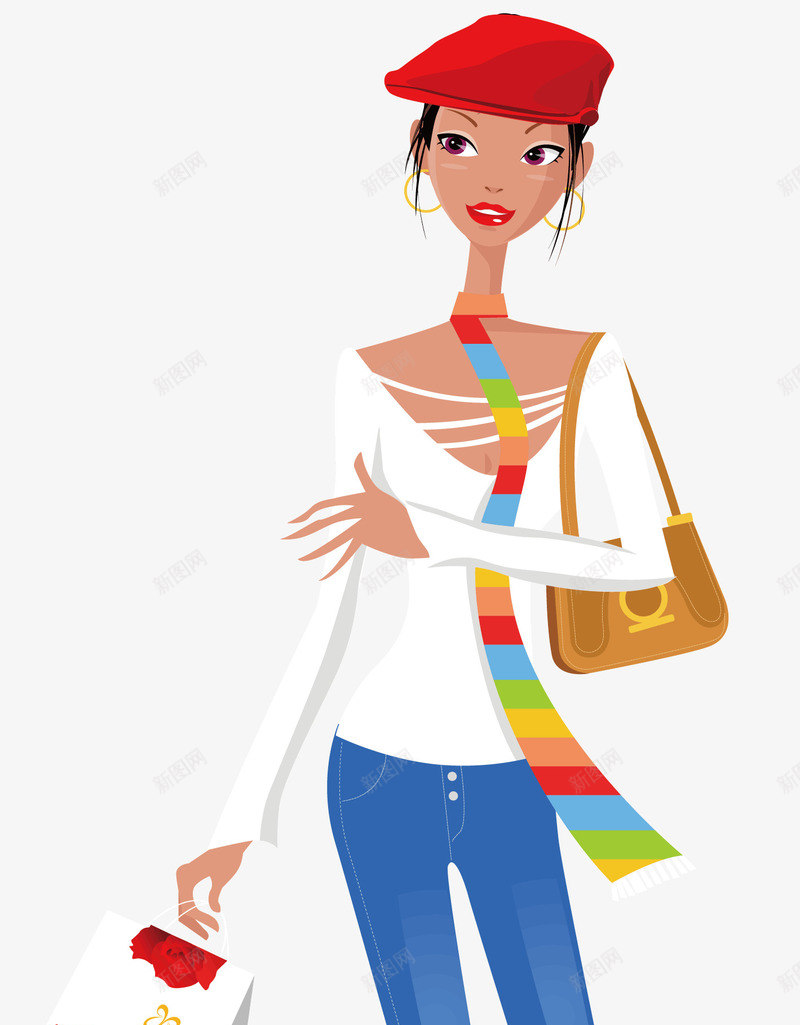 逛街的女人png免抠素材_新图网 https://ixintu.com 包 围巾 女人 女士 红色的帽子 美女 逛街的女人