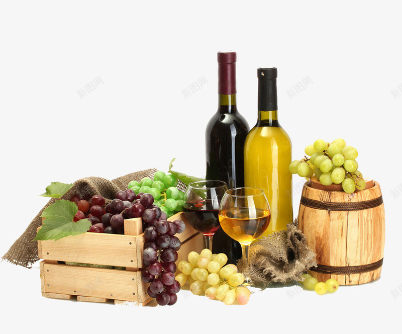 法国葡萄酒psd免抠素材_新图网 https://ixintu.com 木桶 紫葡萄 酒庄 酿造