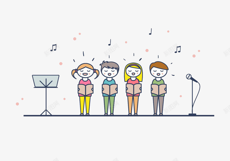卡通动漫儿童合唱png免抠素材_新图网 https://ixintu.com 儿童 动漫 小孩 小清新 彩色 男女合唱 音符