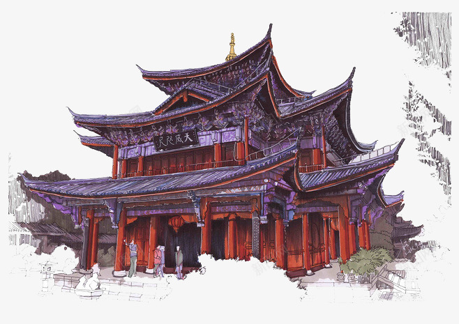 手绘古代建筑楼阁png免抠素材_新图网 https://ixintu.com 中国风建筑 古风建筑 手绘建筑