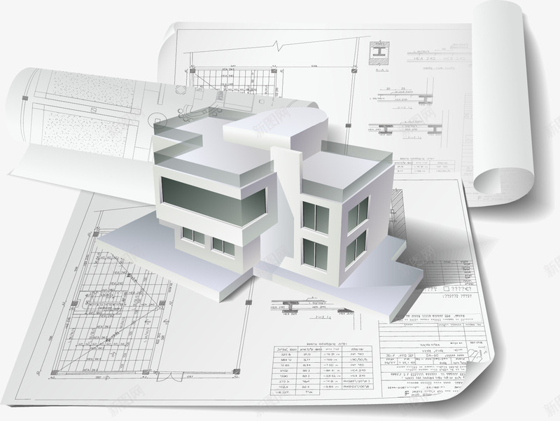 建筑图纸png免抠素材_新图网 https://ixintu.com 免费矢量下载 建筑图纸 白色建筑 纸张