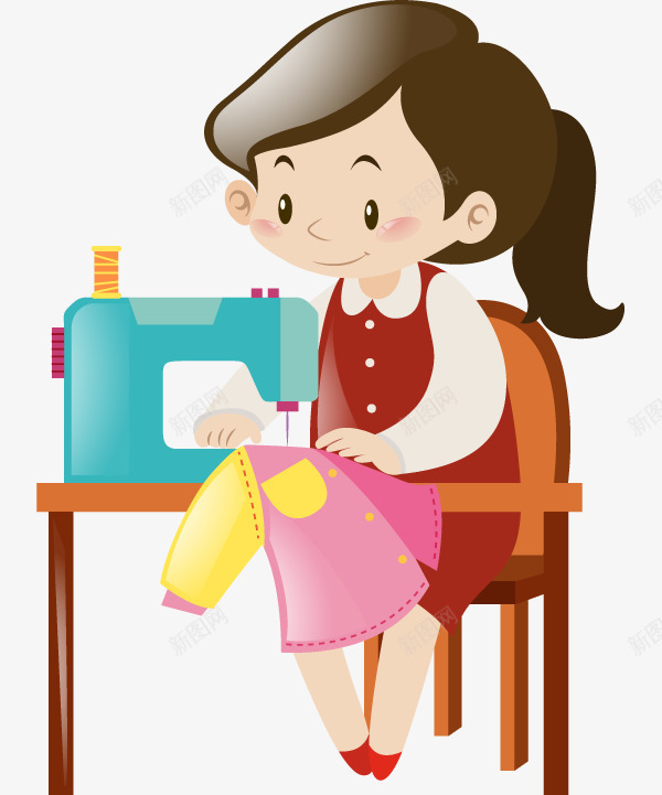 做衣服的女人png免抠素材_新图网 https://ixintu.com 卡通 女人 工作的 手绘 漂亮的 缝纫机 设计师