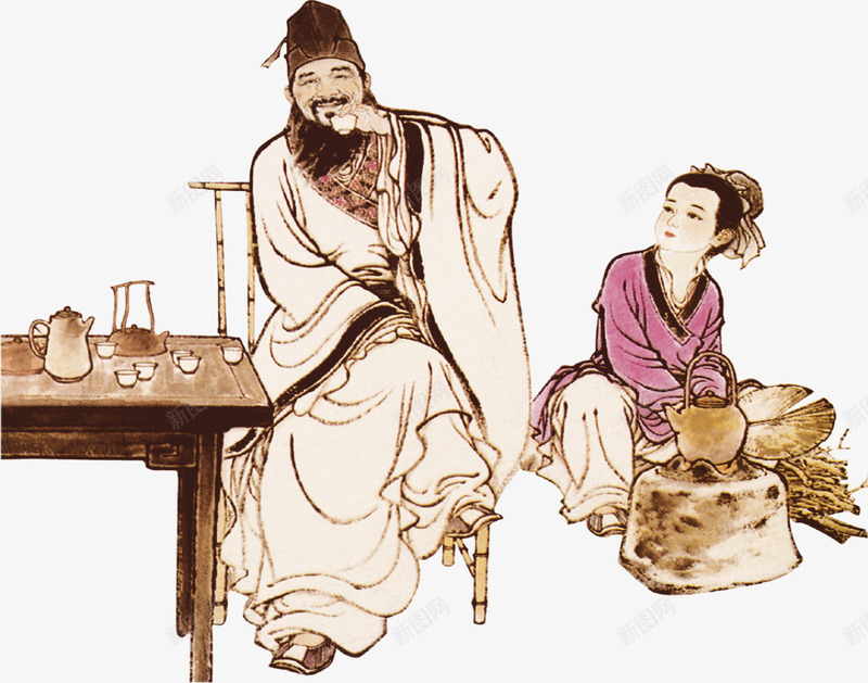 古代医疗人物png免抠素材_新图网 https://ixintu.com 中国风 人物 医疗 古代 古典 国画 捣药