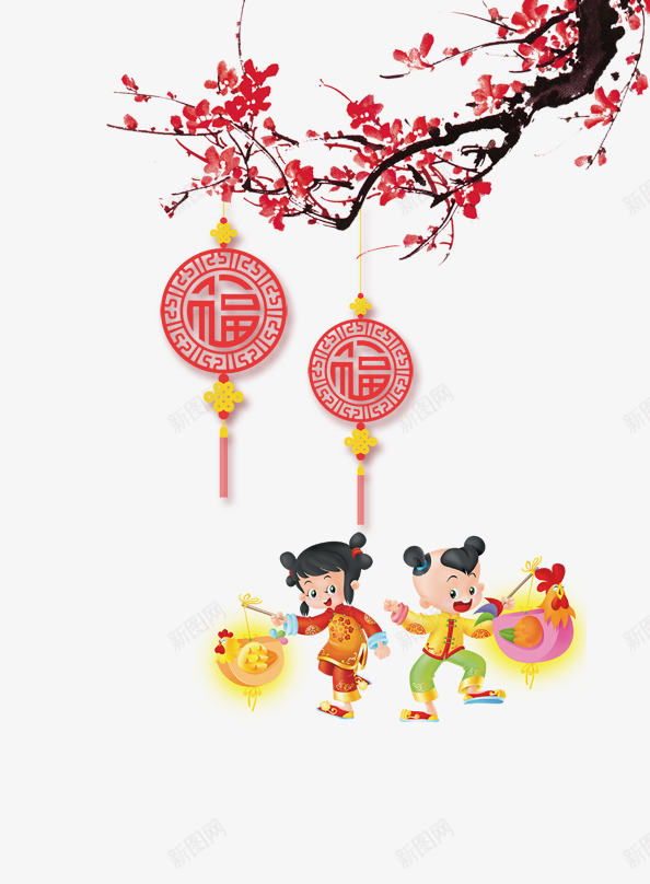 男女孩迎新春png免抠素材_新图网 https://ixintu.com 中国风水墨 冬至 新年 梅花 腊梅 金融玉女