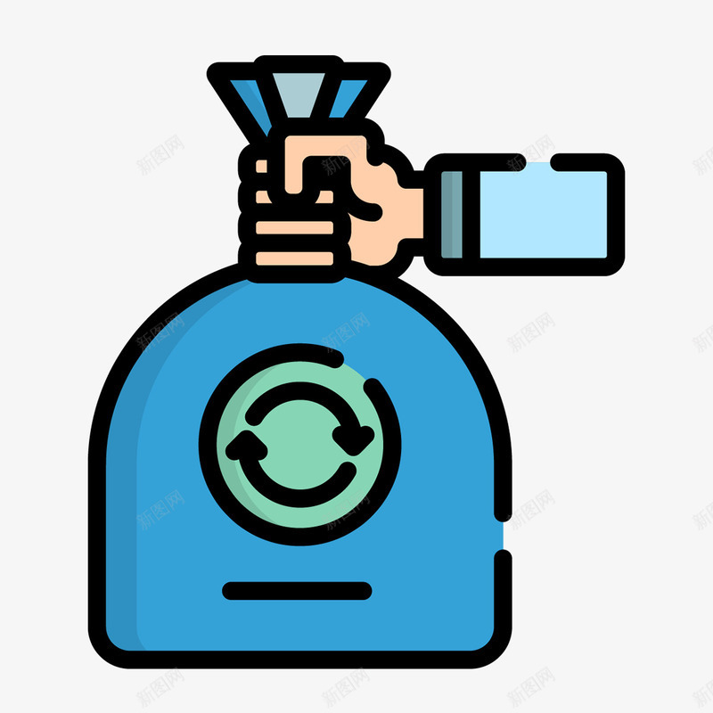 蓝色可循环垃圾袋清洁图标psd_新图网 https://ixintu.com 利用 卡通垃圾袋 卫生 圆弧 垃圾袋 循环 手提 清洁图标 蓝色