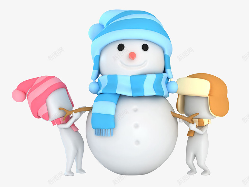堆雪人的卡通人png免抠素材_新图网 https://ixintu.com 卡通人物 围巾 圣诞节 粉色帽子 蓝色 雪人