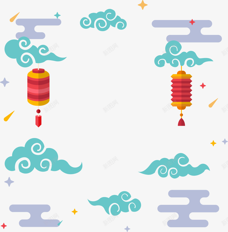 春节红色灯笼挂饰png免抠素材_新图网 https://ixintu.com 中国风 新春灯笼 春节灯笼 灯笼挂饰 红色灯笼 蓝色祥云