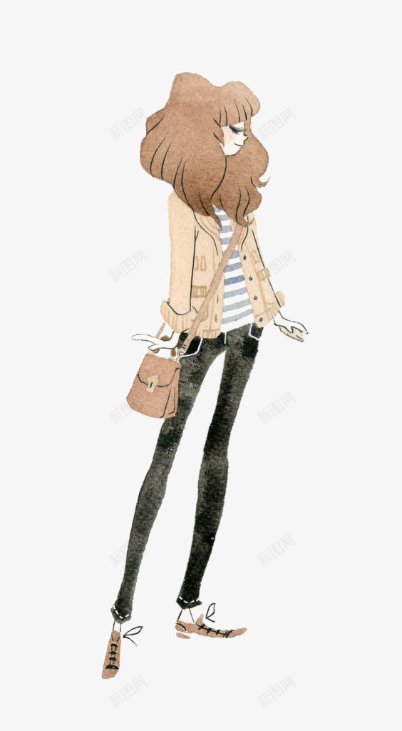 女孩png免抠素材_新图网 https://ixintu.com 女生 手绘女孩 斜挎包 街拍女孩 长发女生