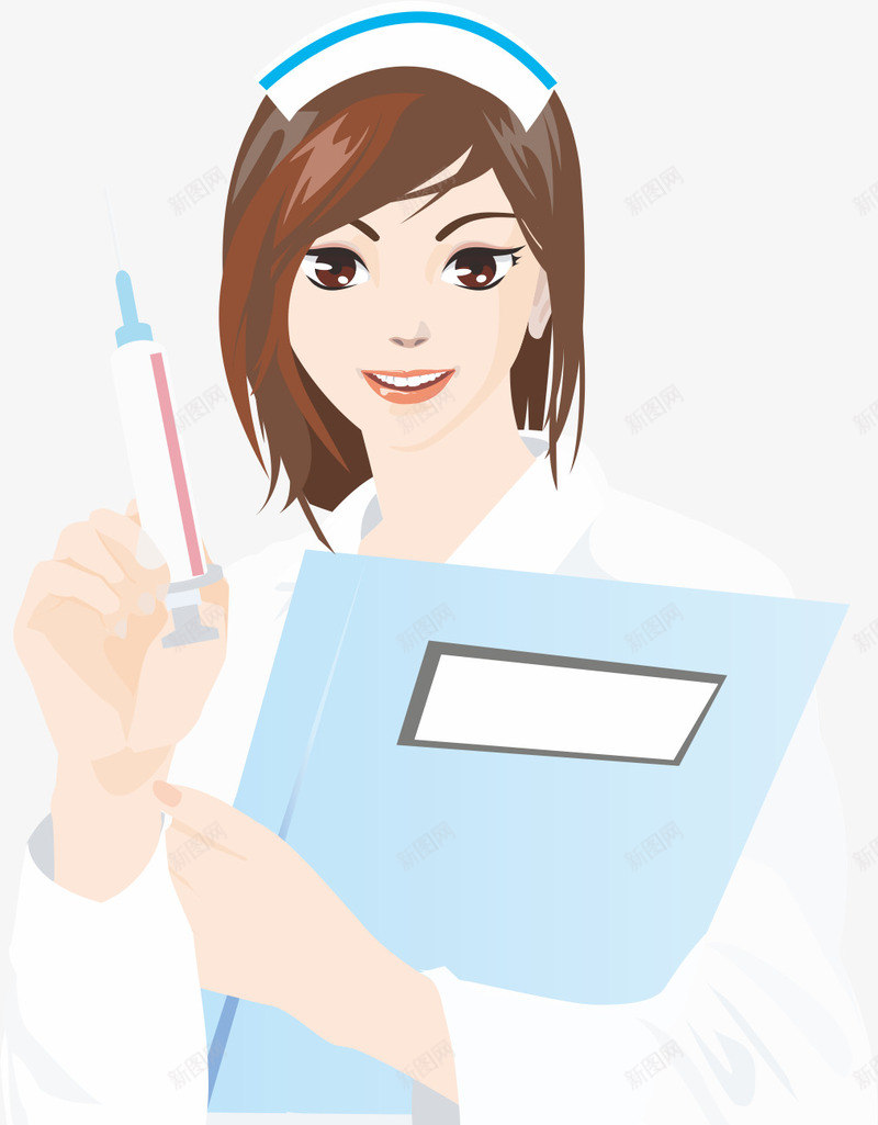 白衣天使矢量图ai免抠素材_新图网 https://ixintu.com 卡通 打针 护士 记录 矢量图