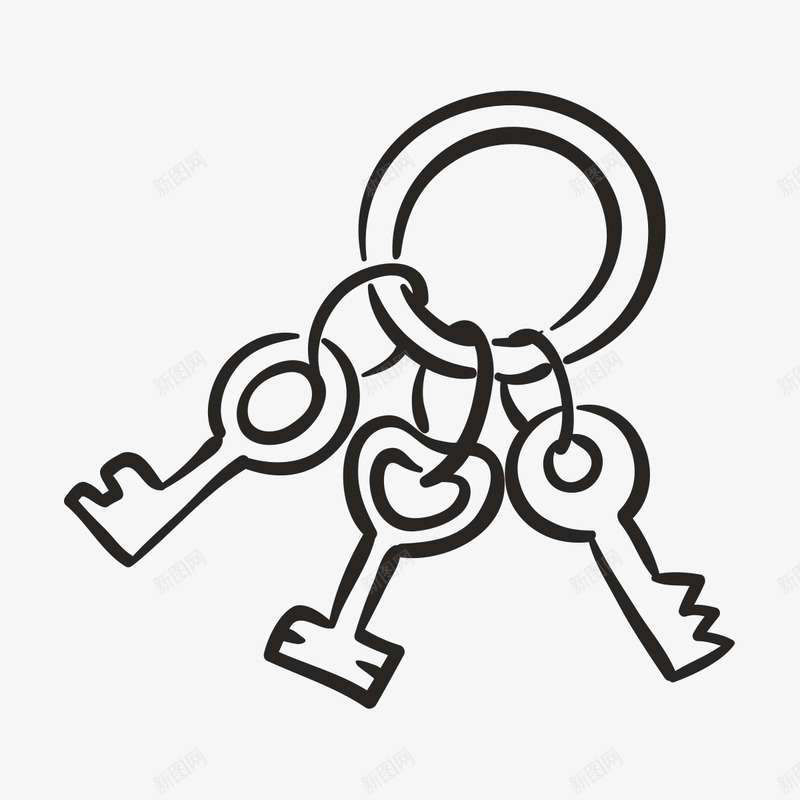 一串钥匙png免抠素材_新图网 https://ixintu.com 一串 卡通 圆环 手绘 简图 简笔 素描 钥匙 黑色