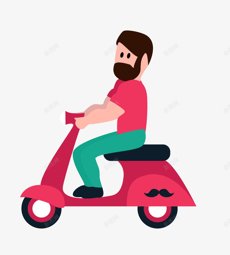 骑车的男人png免抠素材_新图网 https://ixintu.com 卡通 手绘 汽车 电动车 男人 胡子