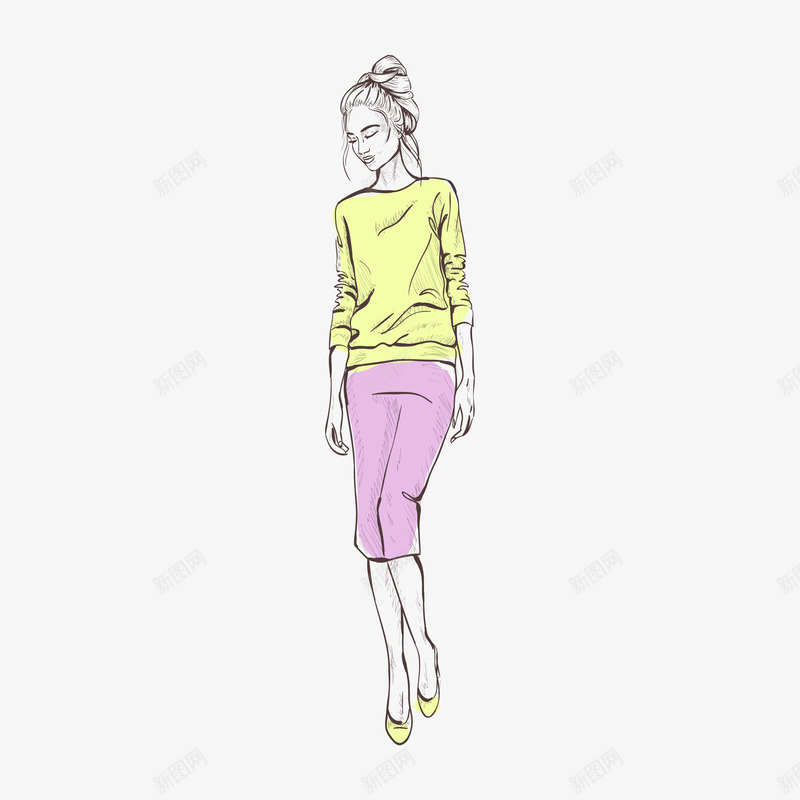 手绘时尚模特矢量图ai免抠素材_新图网 https://ixintu.com 女装服饰 女装模特 手绘时尚 手绘的 时尚模特 服装模特 矢量图