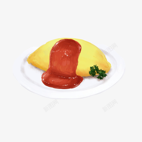 番茄蛋包饭手绘画片psd免抠素材_新图网 https://ixintu.com 手绘食物 炒饭 红色酱料 蛋包饭 黄色