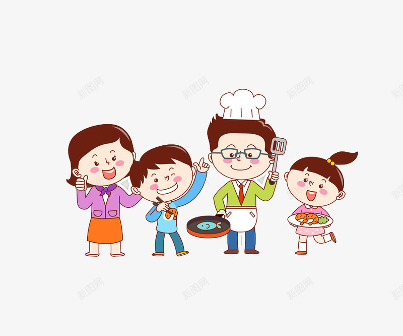 家庭聚餐png免抠素材_新图网 https://ixintu.com 亲情 做饭 卡通人物 家人家庭 幸福之家 快乐开心 手绘平面 爸爸厨师