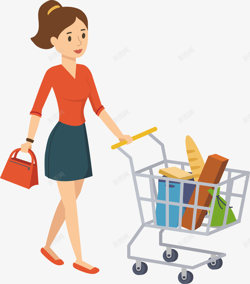 一个女子超市购物矢量图eps免抠素材_新图网 https://ixintu.com 女士购物 矢量购物 购物 购物PNG 超市 超市购物 矢量图