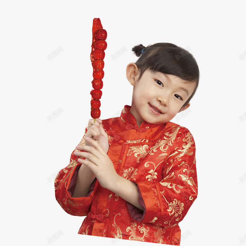 穿唐装的小女孩png免抠素材_新图网 https://ixintu.com 喜庆 春节 糖葫芦 红色