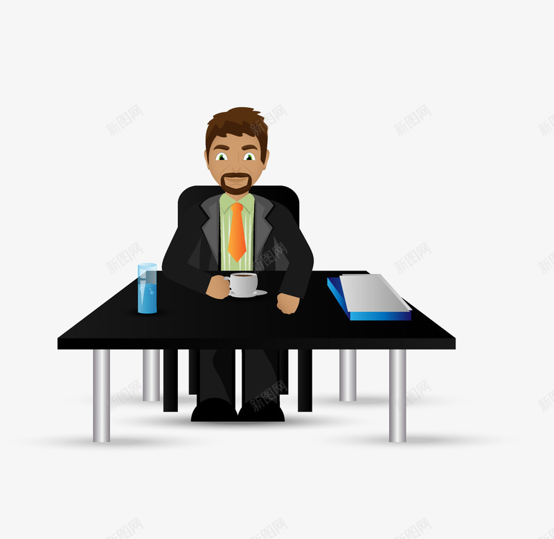 手绘卡通商务人物职业人物png免抠素材_新图网 https://ixintu.com 人物插画 创意个性 办公场景 办公桌 动漫 动画 卡通人物 卡通男人 卡通职业人物 喝茶 扁平化 简洁的商务人物