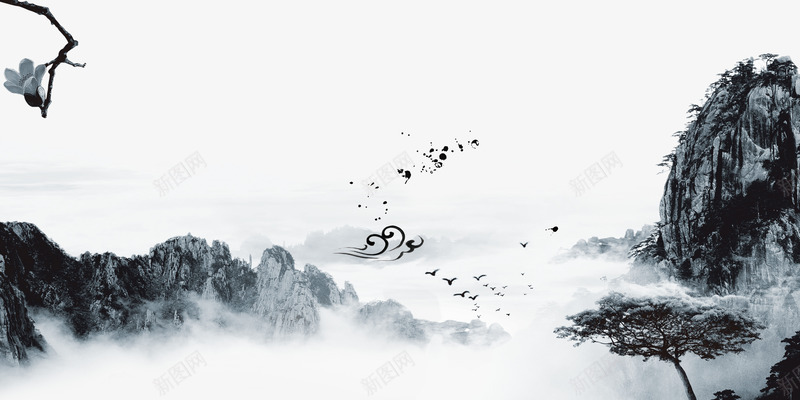 水墨画png免抠素材_新图网 https://ixintu.com 水墨画 清明节 素材 阴雨景色