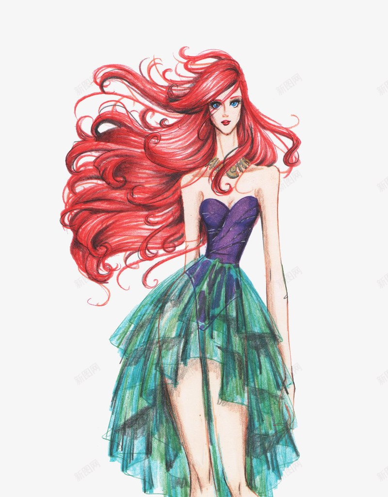 时尚女装手绘稿png免抠素材_新图网 https://ixintu.com 女装模特插画 手绘女装 时装设计插画