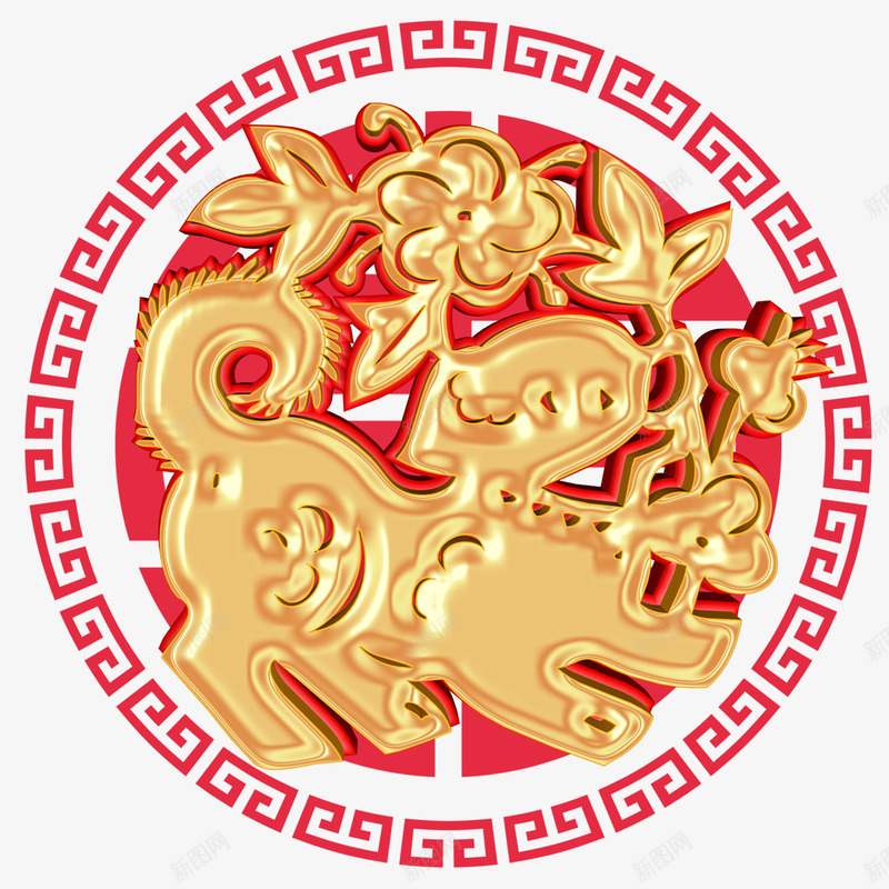 福狗迎新装饰窗花剪纸png免抠素材_新图网 https://ixintu.com 2018 新年 新春 春节装饰 狗年 福狗迎新 窗花剪纸 装饰图案