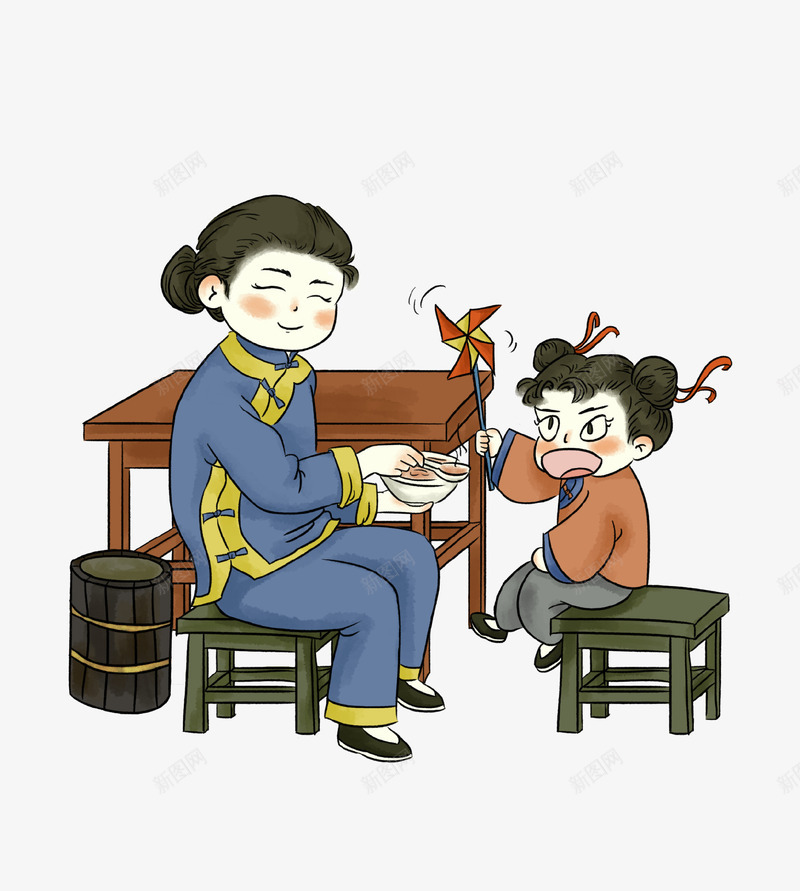 手绘慈祥的母亲插画psd免抠素材_新图网 https://ixintu.com 感恩母亲 慈祥 手绘 桌椅 母亲 母亲节 母女 母爱