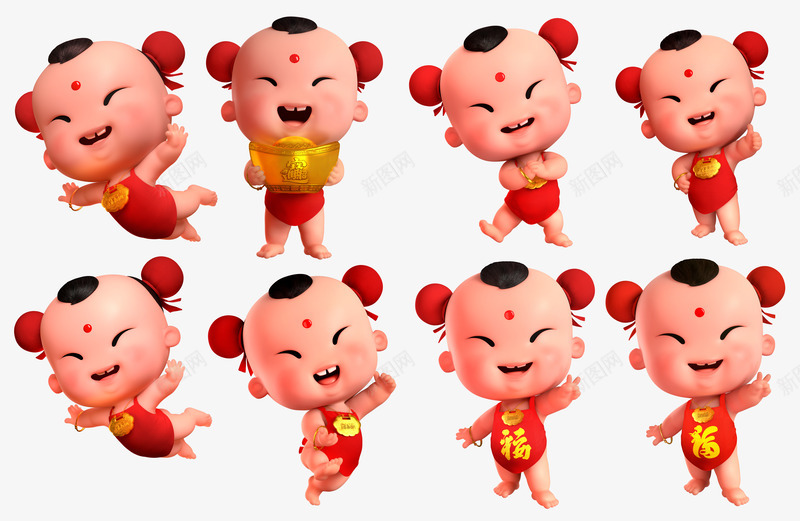 招财童子3D全新造型组合png免抠素材_新图网 https://ixintu.com 喜庆 招财童子 新年 春节