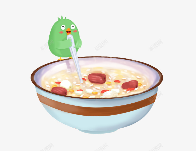 卡通手绘腊八粥腊八节png免抠素材_新图网 https://ixintu.com 创意 动漫动画 卡通手绘 可爱的小鸡 腊八粥 腊八节